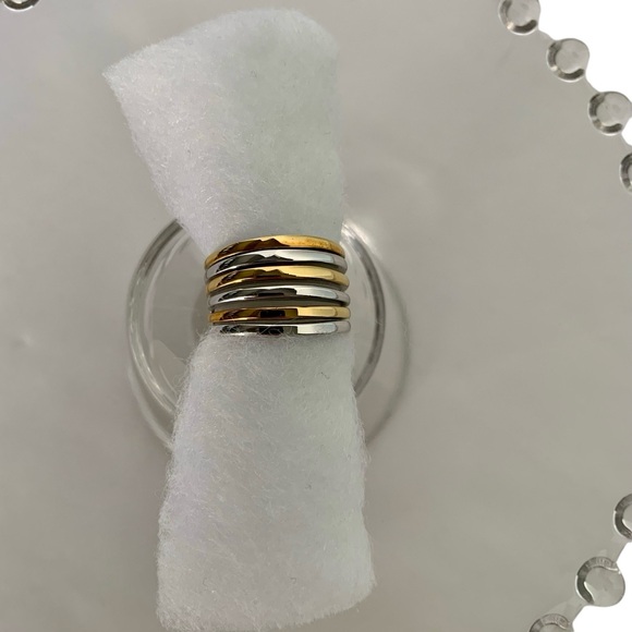 Lia Sophia ECHO Stacked Gold & Silver Tone Designer Cocktail Ring Sz 8 - Picture 6 of 7